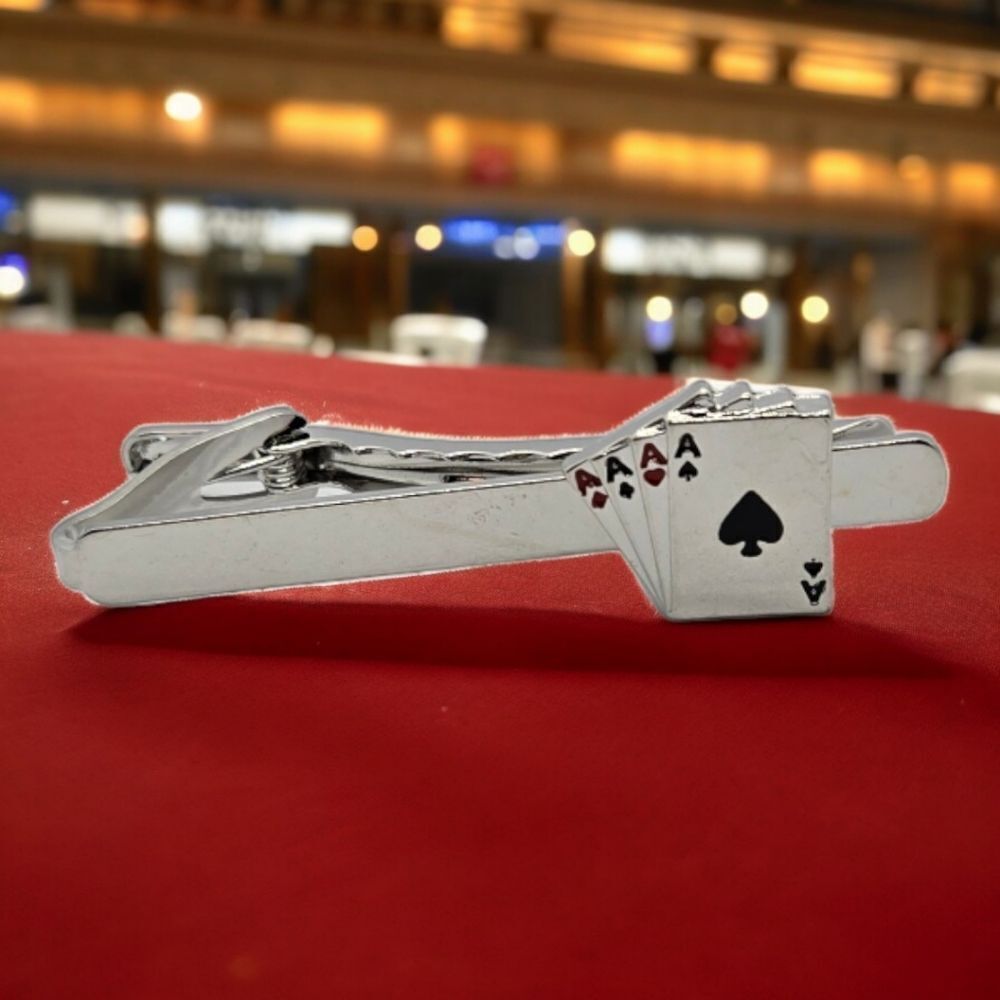 Four Aces Tie Bar Clip Tuxedo Prom Wedding Formal Poker Player Texas Hold Em